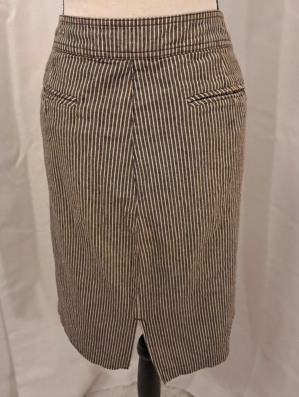 Dressbarn Brown Stripe Cotton Skirt Buttons Pockets Business Casual Preppy 12